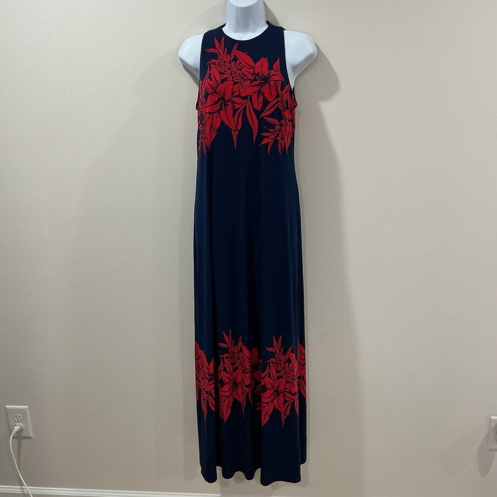 Tommy Bahama Flower Of Pisa Womens Small Navy Red Floral Sleeveless Maxi Dress